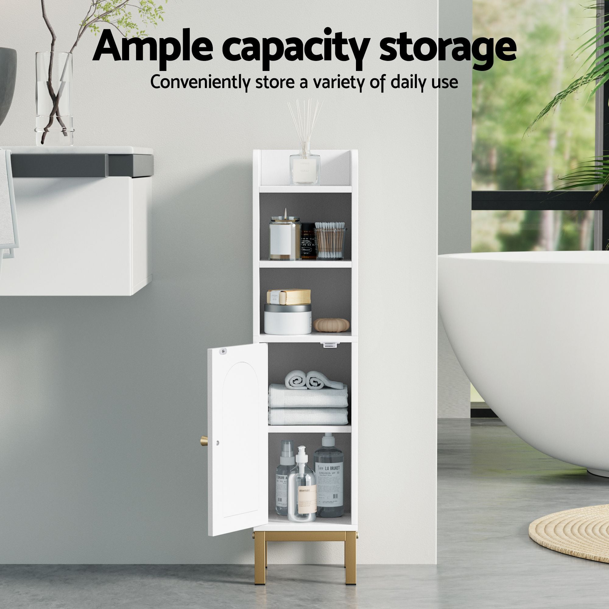 Artiss 2X Bathroom Storage Cabinet Floor Organizer Toilet Corner Adjustable Shelf with Door White FURNI-G-BATH-AZ01-WHX2