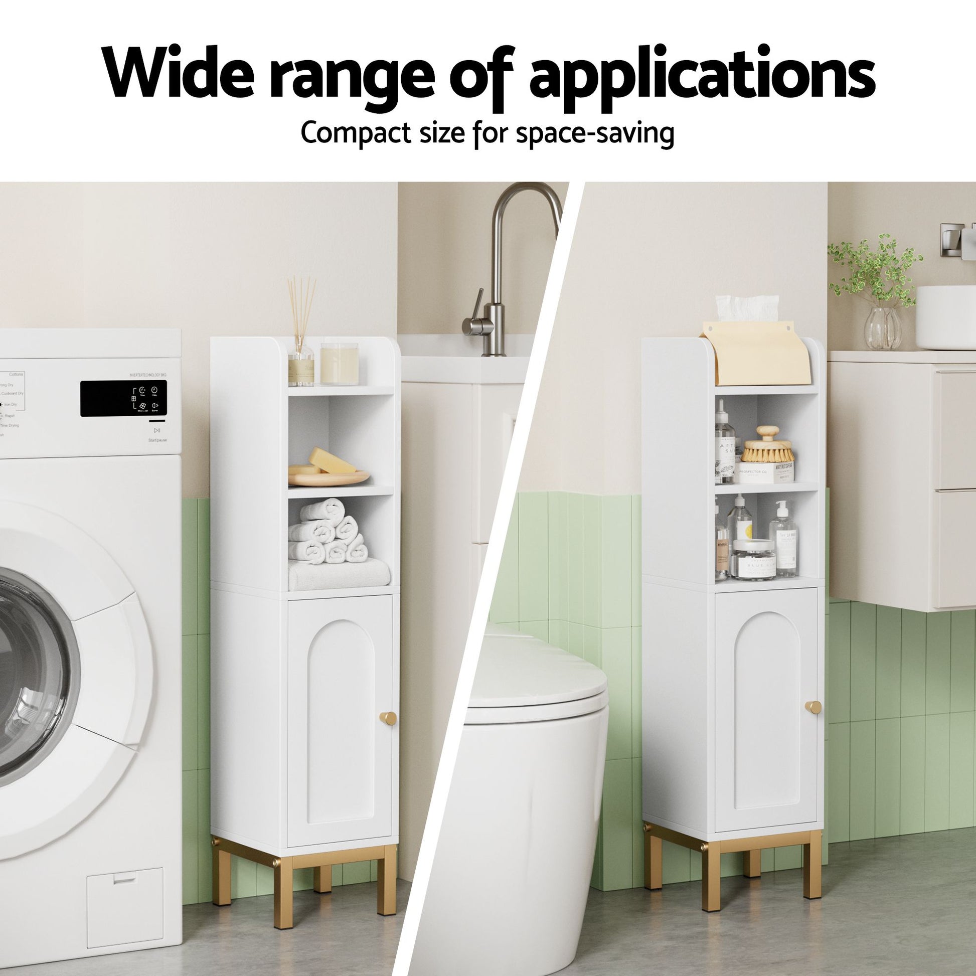 Artiss 2X Bathroom Storage Cabinet Floor Organizer Toilet Corner Adjustable Shelf with Door White FURNI-G-BATH-AZ01-WHX2