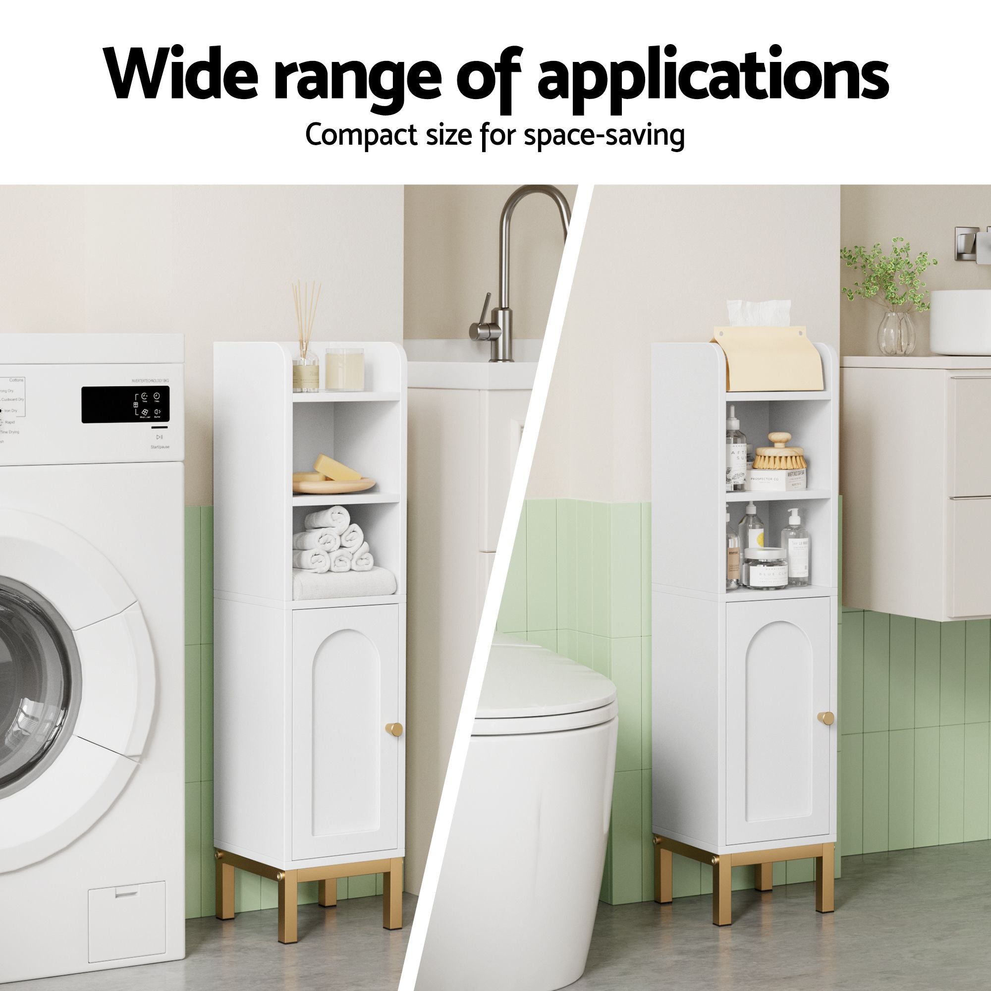 Artiss 2X Bathroom Storage Cabinet Floor Organizer Toilet Corner Adjustable Shelf with Door White FURNI-G-BATH-AZ01-WHX2