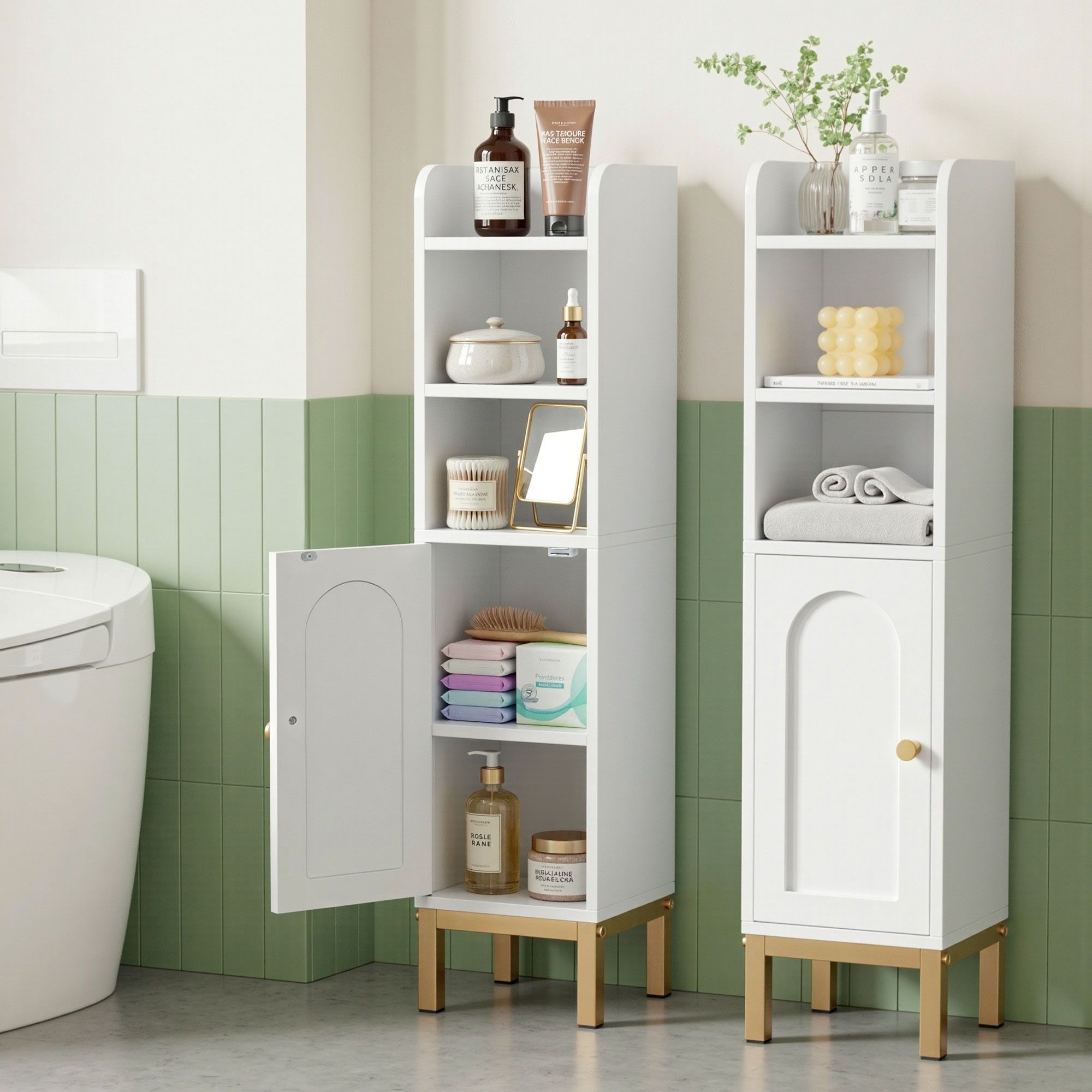 Artiss 2X Bathroom Storage Cabinet Floor Organizer Toilet Corner Adjustable Shelf with Door White FURNI-G-BATH-AZ01-WHX2