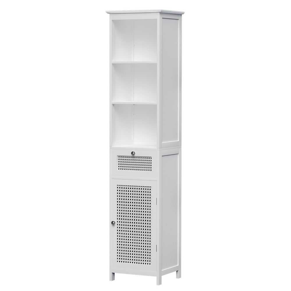 Artiss Bathroom Cabinet Storage 161cm White Rattan Tallboy Toilet Cupboard FURNI-G-BATH-RAT-01-WH