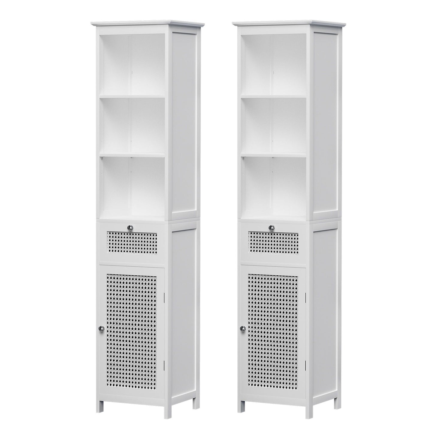 Artiss Bathroom Cabinet Storage X2 White Rattan 161cm FURNI-G-BATH-RAT-01-WHX2