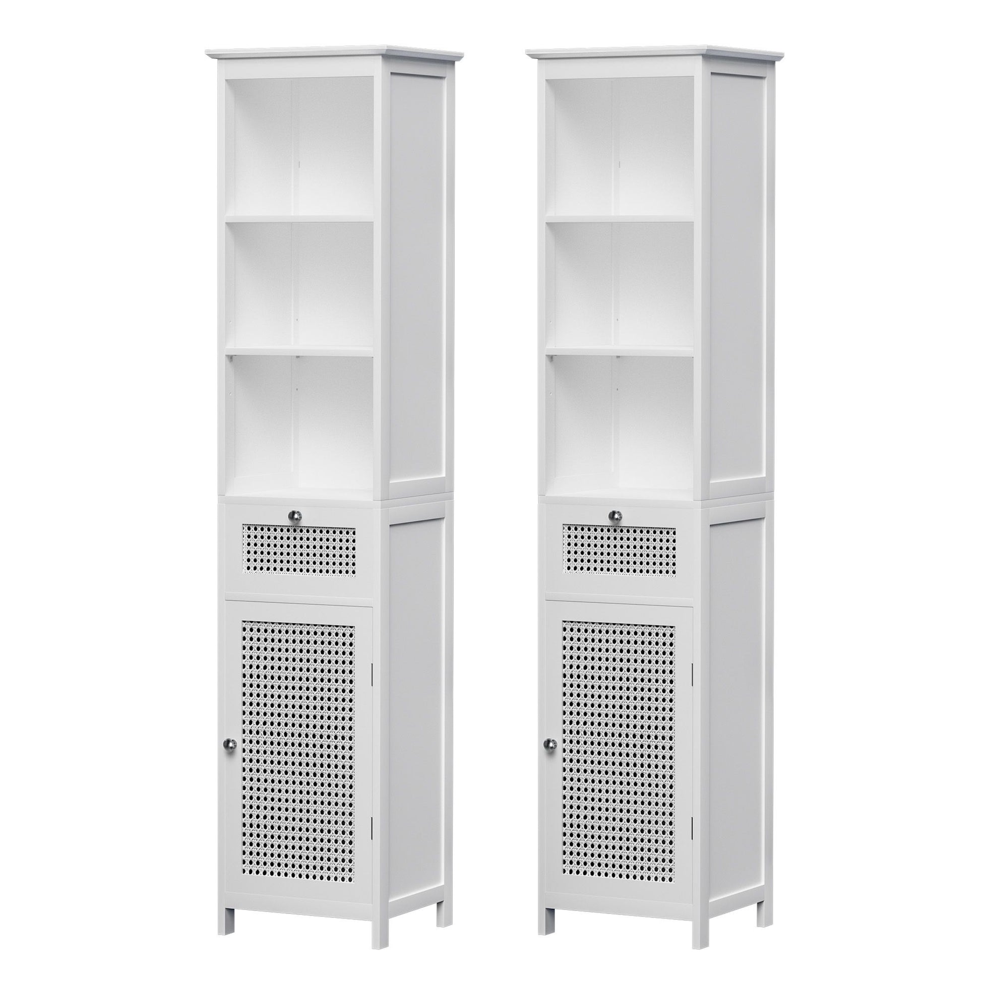 Artiss Bathroom Cabinet Storage X2 White Rattan 161cm FURNI-G-BATH-RAT-01-WHX2