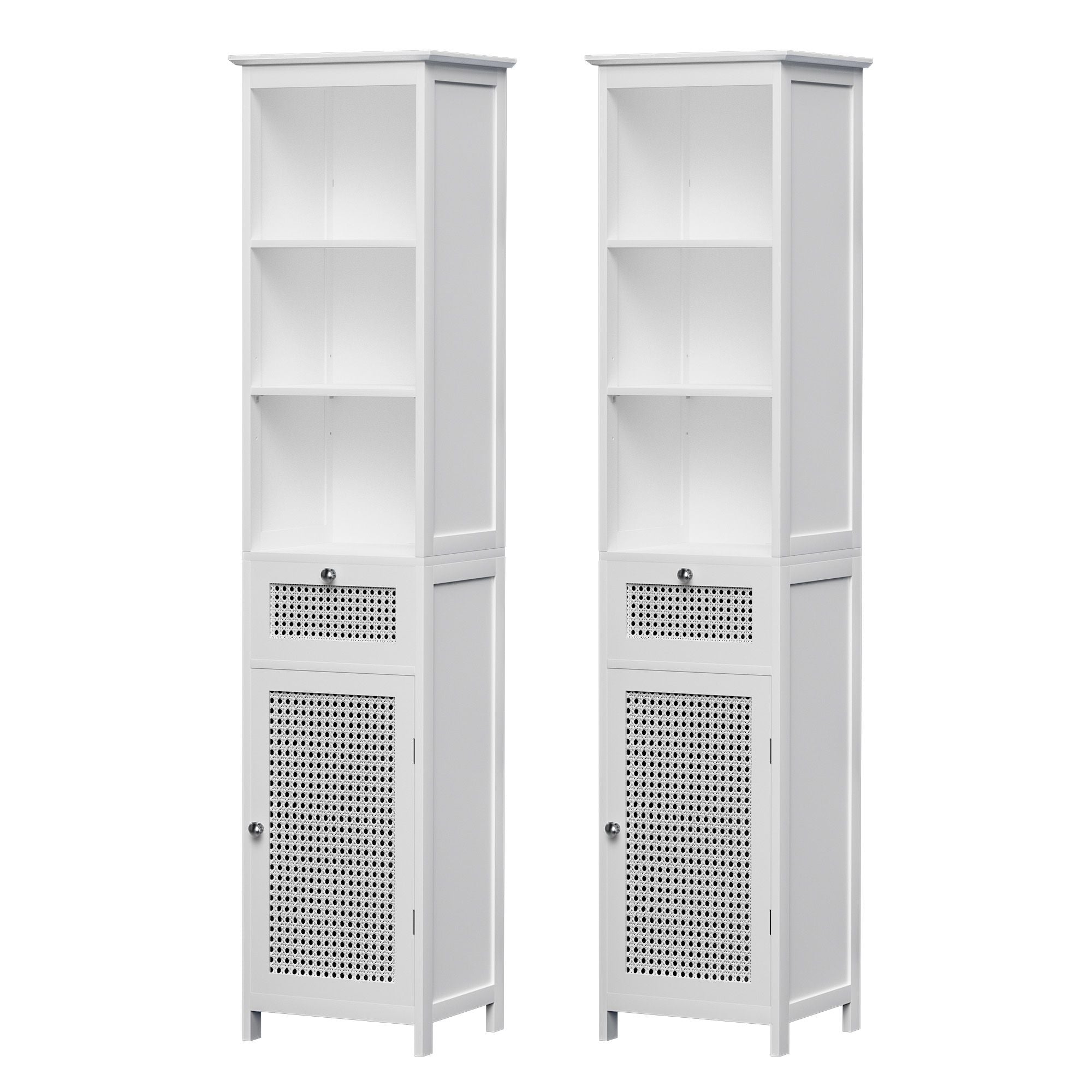 Artiss Bathroom Cabinet Storage X2 White Rattan 161cm FURNI-G-BATH-RAT-01-WHX2