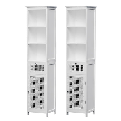 Artiss Bathroom Cabinet Storage X2 White Rattan 161cm FURNI-G-BATH-RAT-01-WHX2