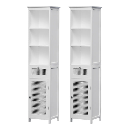 Artiss Bathroom Cabinet Storage X2 White Rattan 161cm FURNI-G-BATH-RAT-01-WHX2