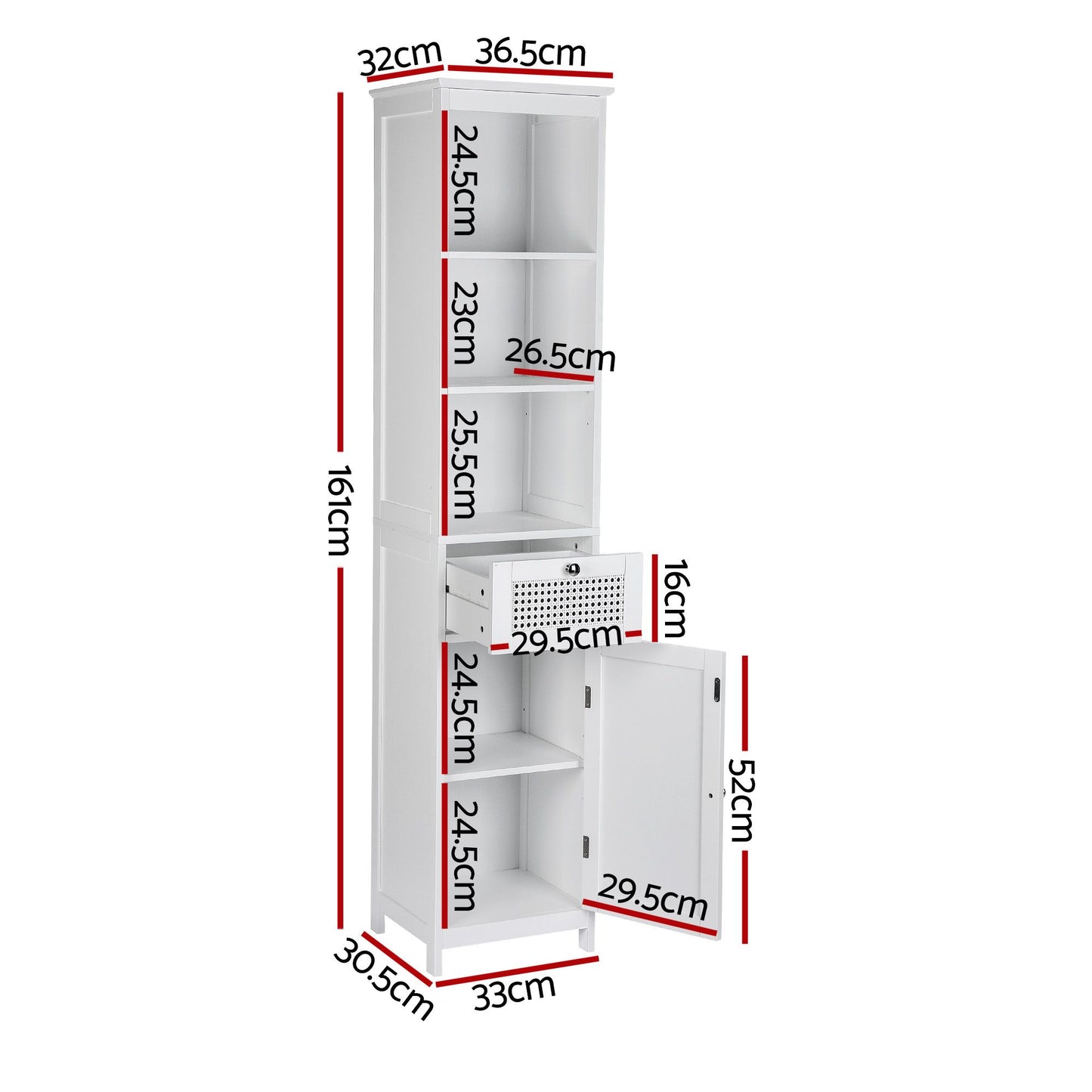Artiss Bathroom Cabinet Storage X2 White Rattan 161cm FURNI-G-BATH-RAT-01-WHX2