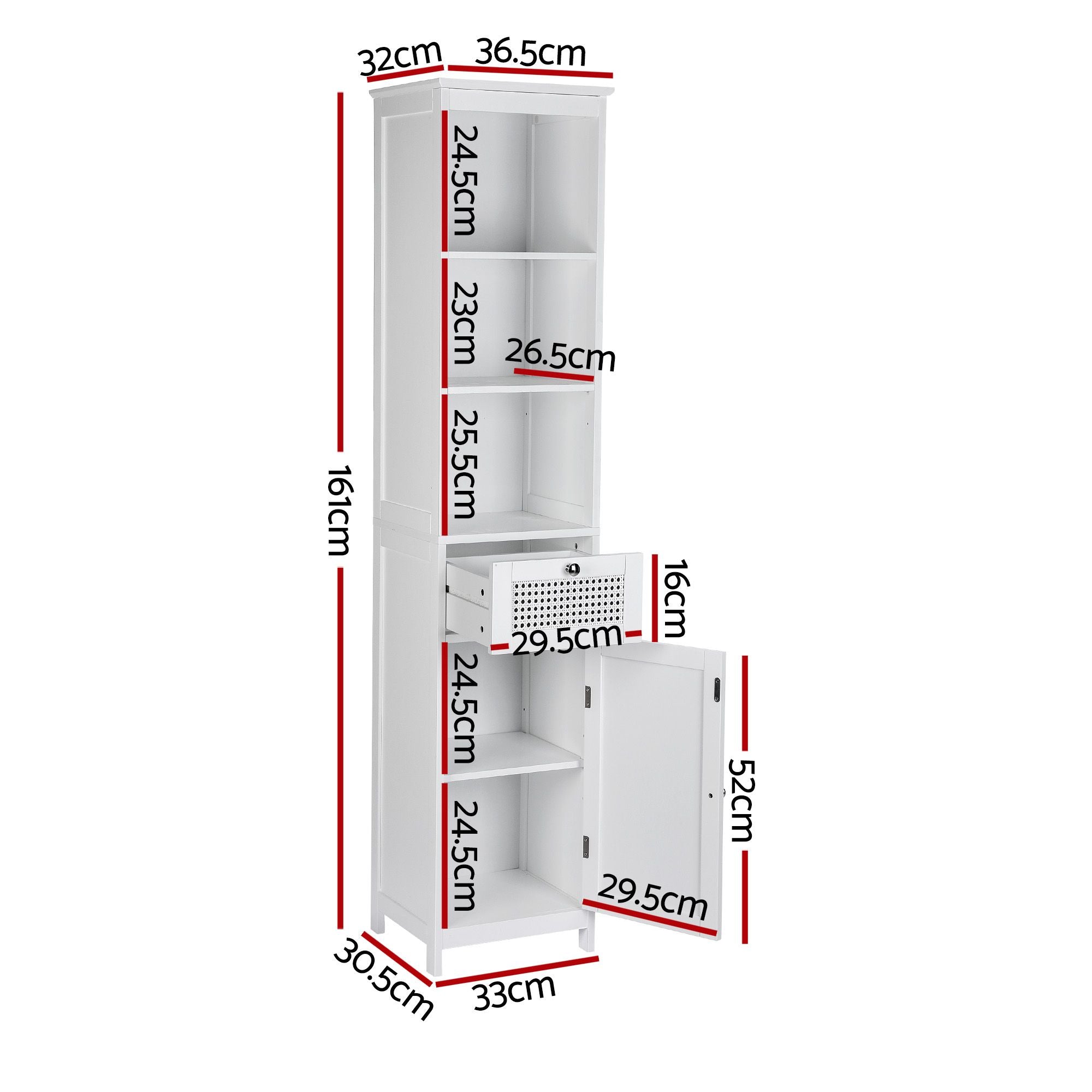 Artiss Bathroom Cabinet Storage X2 White Rattan 161cm FURNI-G-BATH-RAT-01-WHX2