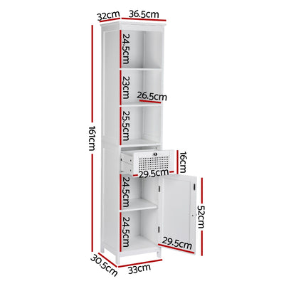 Artiss Bathroom Cabinet Storage X2 White Rattan 161cm FURNI-G-BATH-RAT-01-WHX2