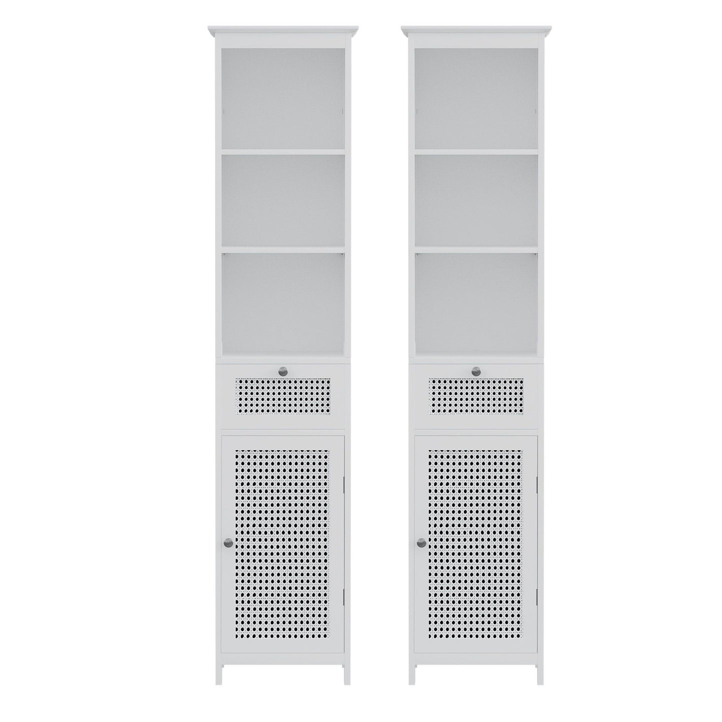 Artiss Bathroom Cabinet Storage X2 White Rattan 161cm FURNI-G-BATH-RAT-01-WHX2