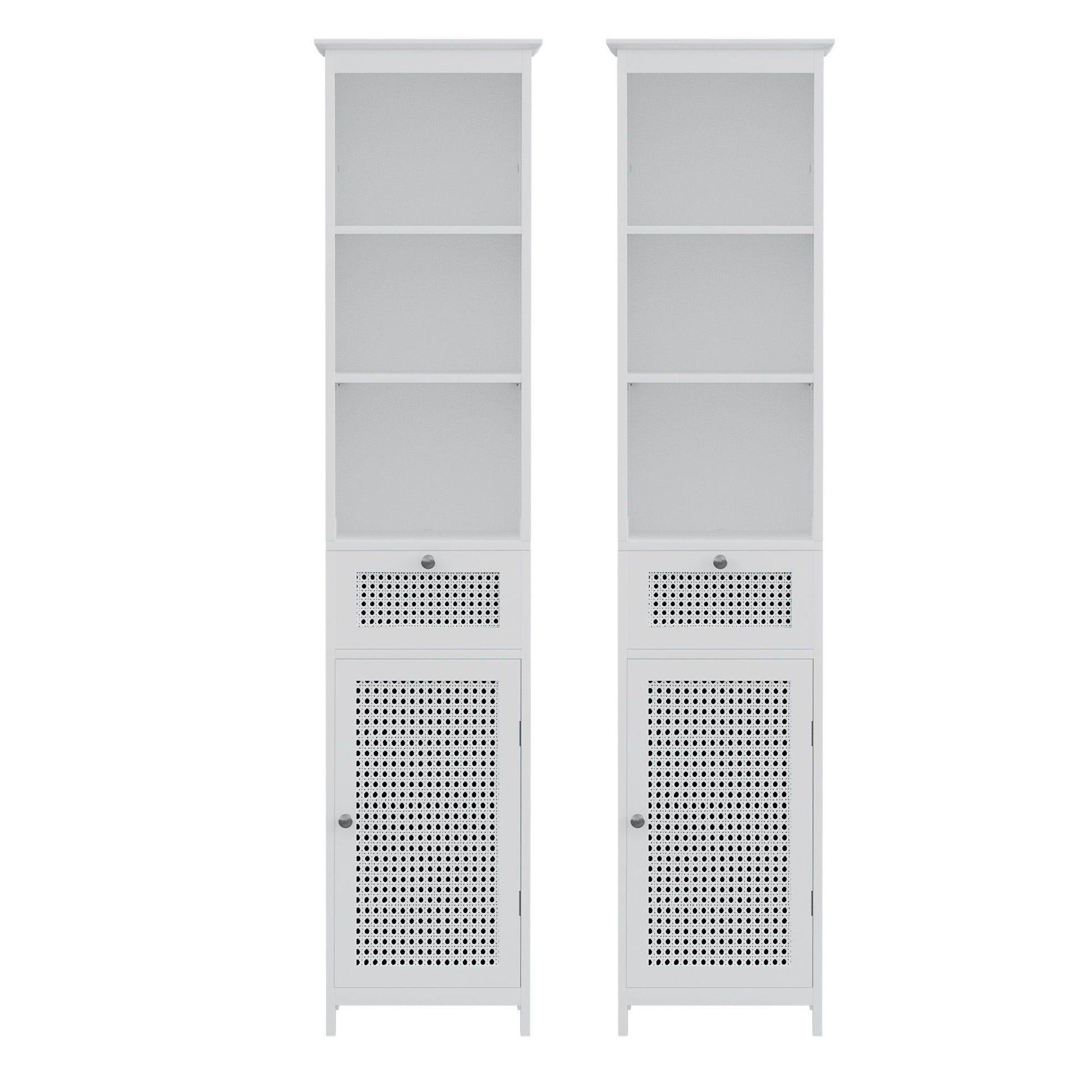 Artiss Bathroom Cabinet Storage X2 White Rattan 161cm FURNI-G-BATH-RAT-01-WHX2