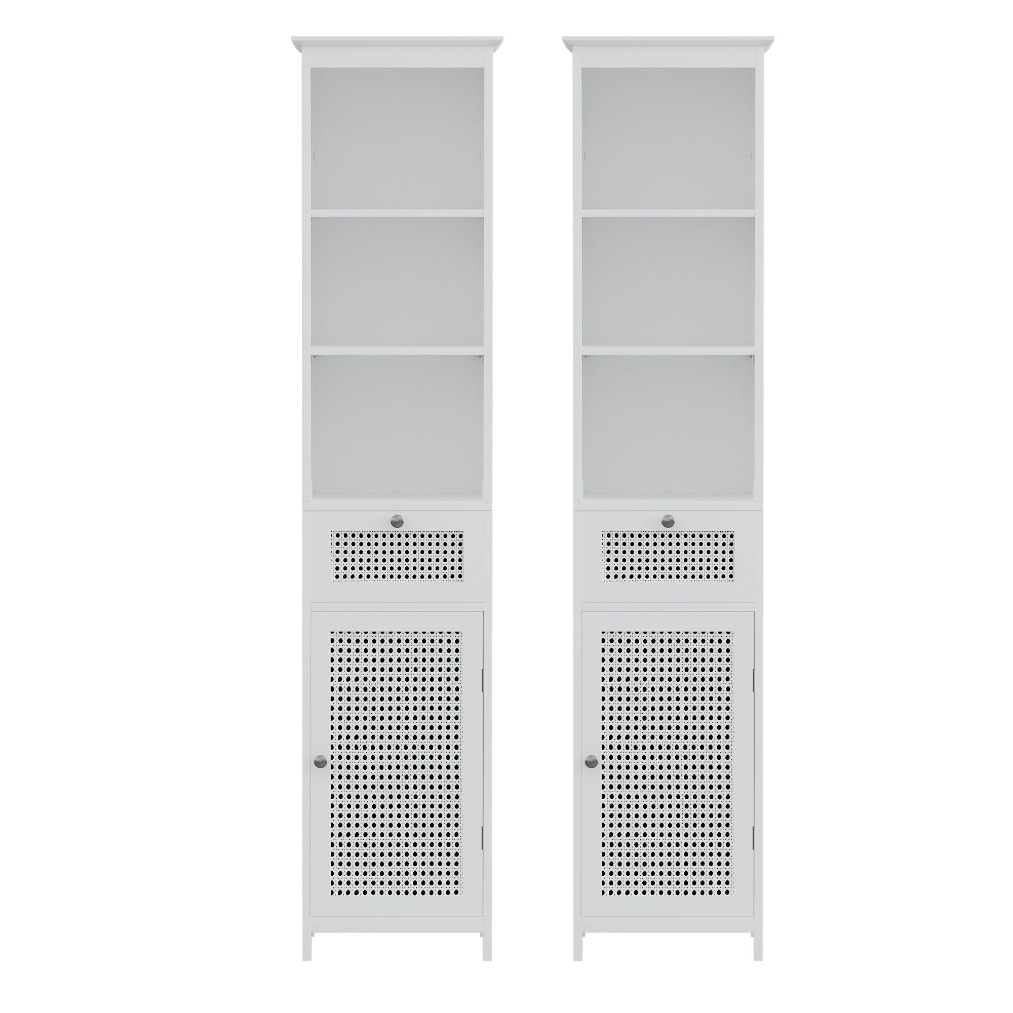 Artiss Bathroom Cabinet Storage X2 White Rattan 161cm FURNI-G-BATH-RAT-01-WHX2