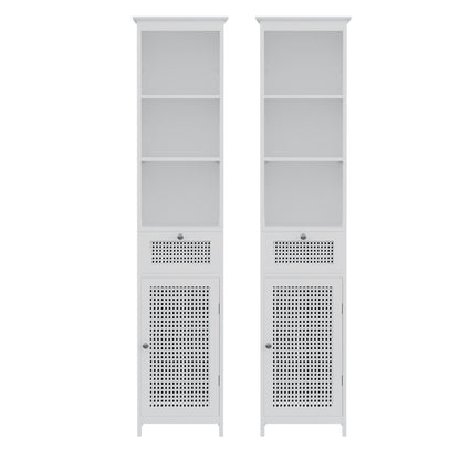 Artiss Bathroom Cabinet Storage X2 White Rattan 161cm FURNI-G-BATH-RAT-01-WHX2