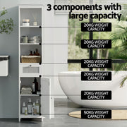 Artiss Bathroom Cabinet Storage X2 White Rattan 161cm FURNI-G-BATH-RAT-01-WHX2