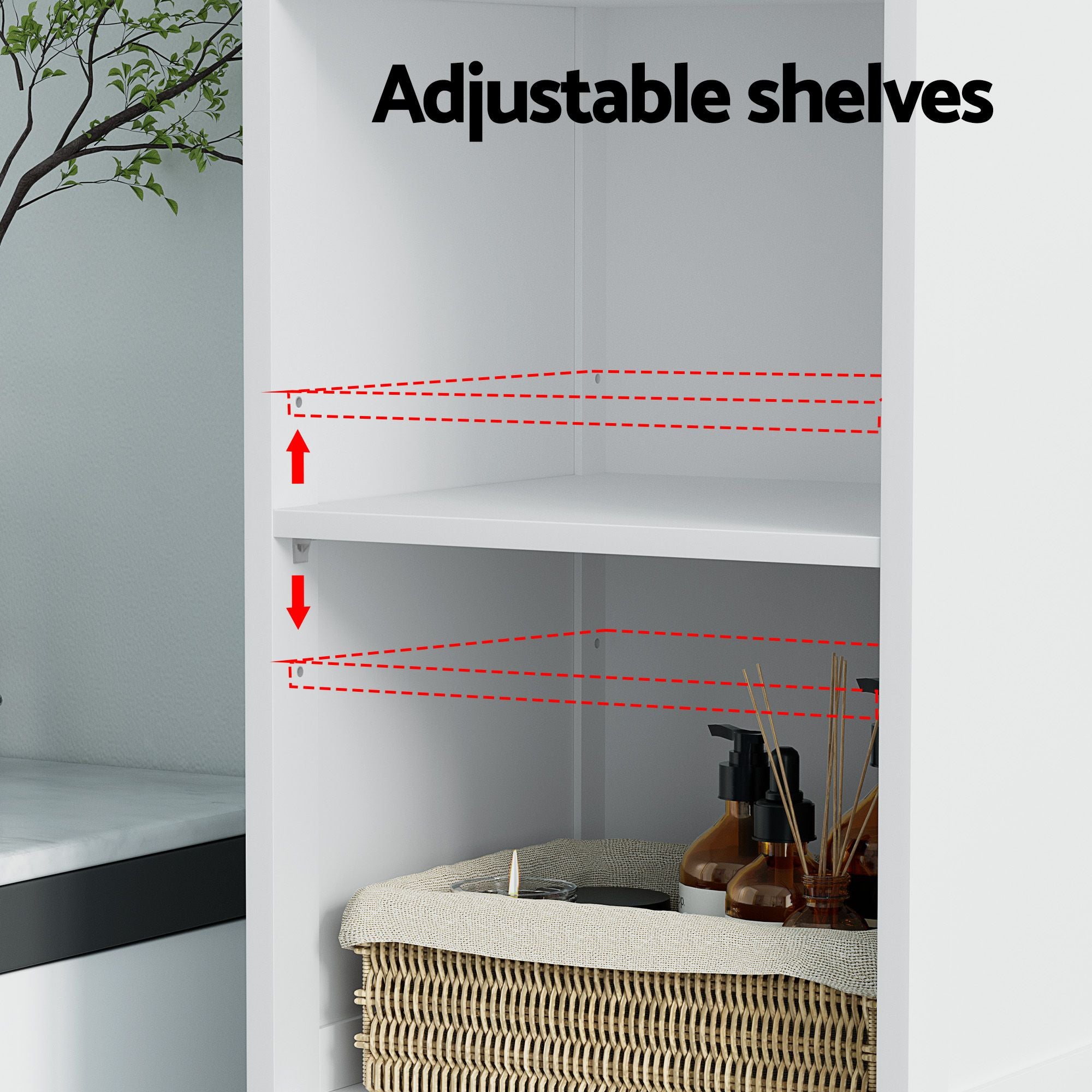 Artiss Bathroom Cabinet Storage X2 White Rattan 161cm FURNI-G-BATH-RAT-01-WHX2