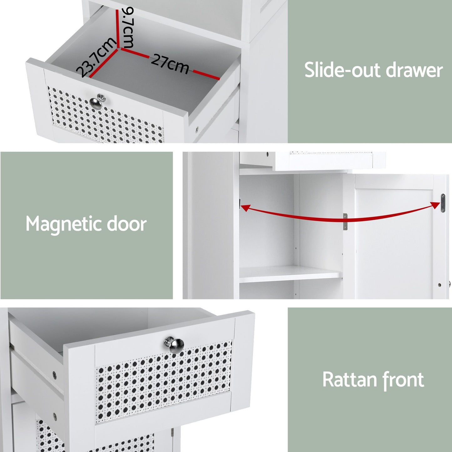 Artiss Bathroom Cabinet Storage X2 White Rattan 161cm FURNI-G-BATH-RAT-01-WHX2