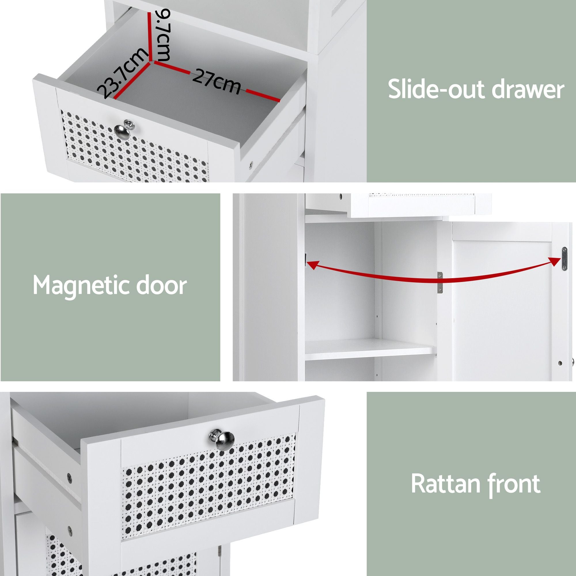 Artiss Bathroom Cabinet Storage X2 White Rattan 161cm FURNI-G-BATH-RAT-01-WHX2