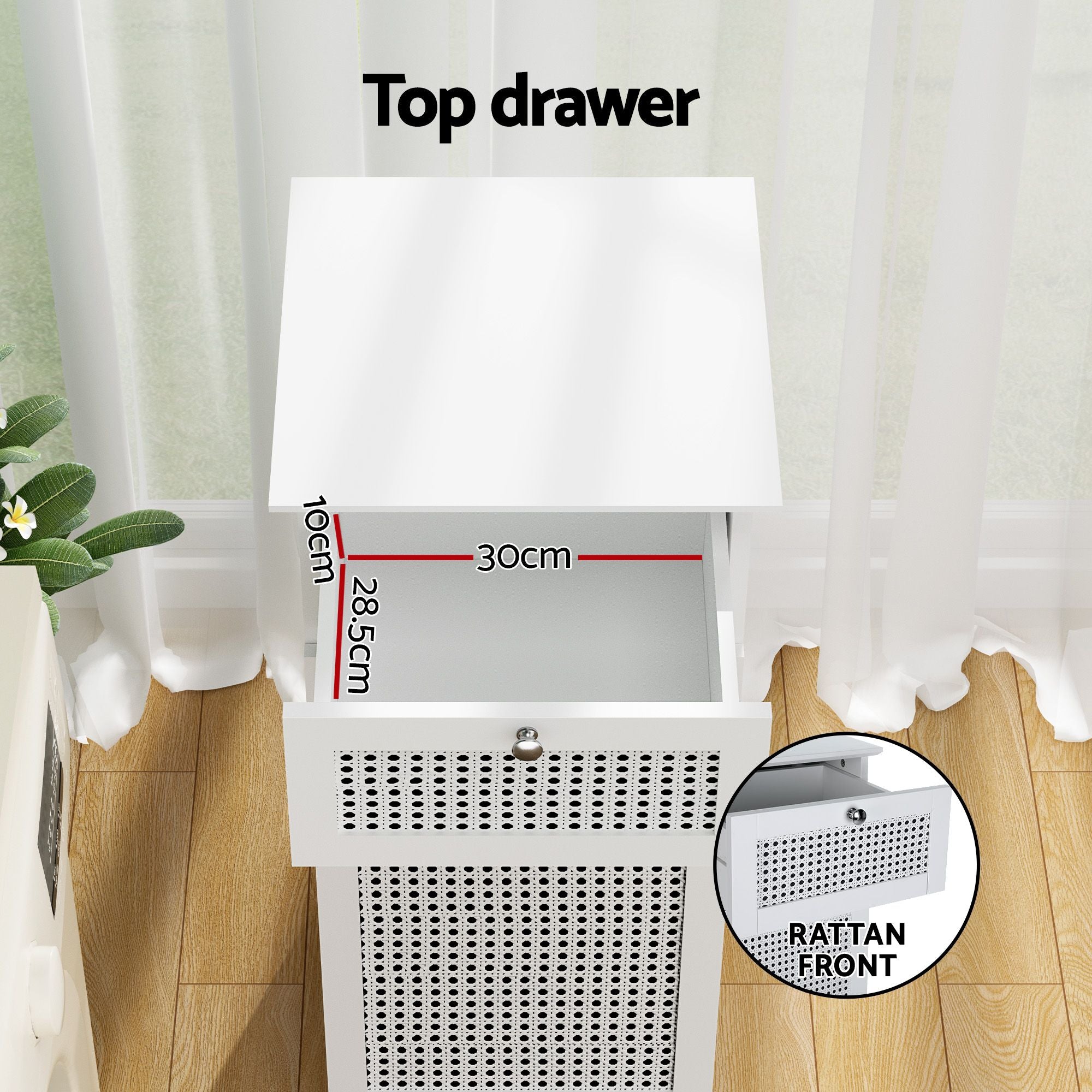 Artiss 2X Laundry Hamper Cabinet Bathroom Storage White Rattan FURNI-G-BATH-RAT-02-WHX2