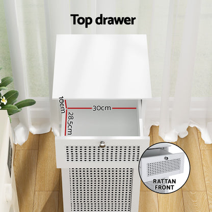 Artiss 2X Laundry Hamper Cabinet Bathroom Storage White Rattan FURNI-G-BATH-RAT-02-WHX2