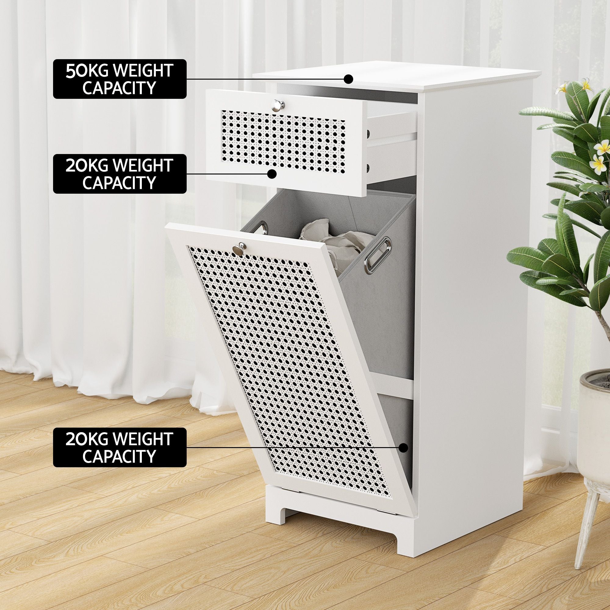 Artiss 2X Laundry Hamper Cabinet Bathroom Storage White Rattan FURNI-G-BATH-RAT-02-WHX2
