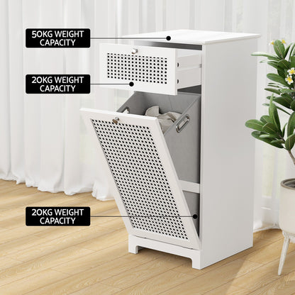 Artiss 2X Laundry Hamper Cabinet Bathroom Storage White Rattan FURNI-G-BATH-RAT-02-WHX2