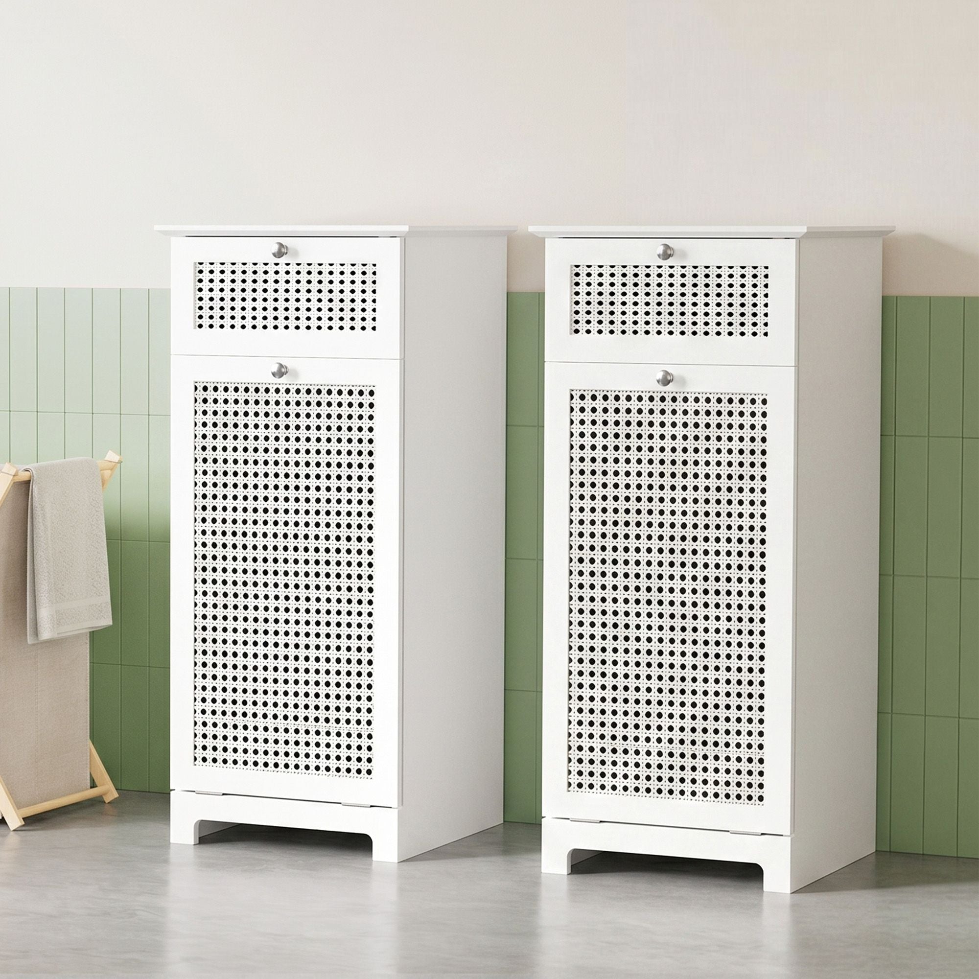 Artiss 2X Laundry Hamper Cabinet Bathroom Storage White Rattan FURNI-G-BATH-RAT-02-WHX2