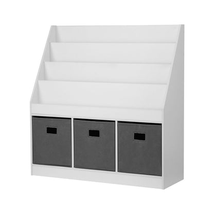 Keezi Kids Bookshelf 4 Tiers Magazine Rack Toy Box Organiser Storage Display Shelf FURNI-G-BOOK-BOX-WHGY