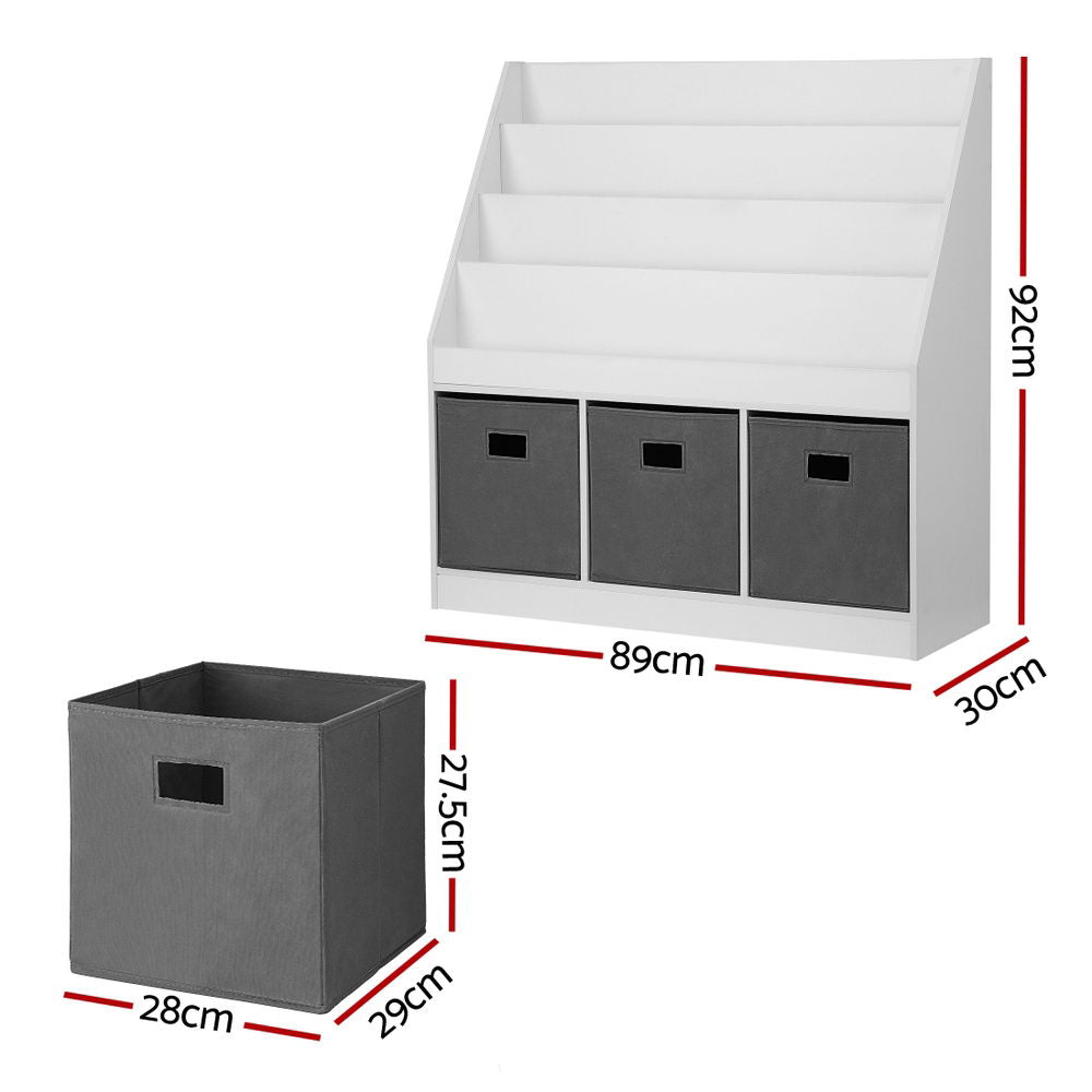 Keezi Kids Bookshelf 4 Tiers Magazine Rack Toy Box Organiser Storage Display Shelf FURNI-G-BOOK-BOX-WHGY