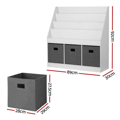 Keezi Kids Bookshelf 4 Tiers Magazine Rack Toy Box Organiser Storage Display Shelf FURNI-G-BOOK-BOX-WHGY