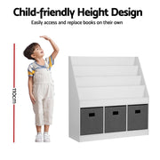Keezi Kids Bookshelf 4 Tiers Magazine Rack Toy Box Organiser Storage Display Shelf FURNI-G-BOOK-BOX-WHGY