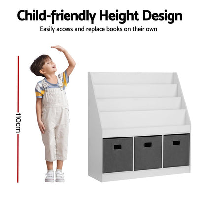 Keezi Kids Bookshelf 4 Tiers Magazine Rack Toy Box Organiser Storage Display Shelf FURNI-G-BOOK-BOX-WHGY