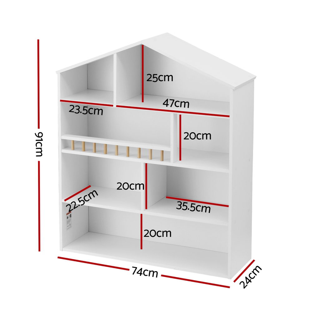 Keezi 4 Tiers Kids Bookshelf Wooden Bookcase Display Storage Organiser Cabinet White FURNI-G-BOOK-HOUSE-WH