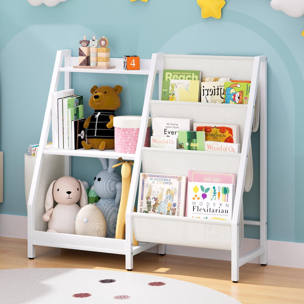Keezi 3-Tier Kids Bookshelf Bookcase Children Toy Storage Organizer Rack Display Shelf FURNI-G-BOOK-MT-WH