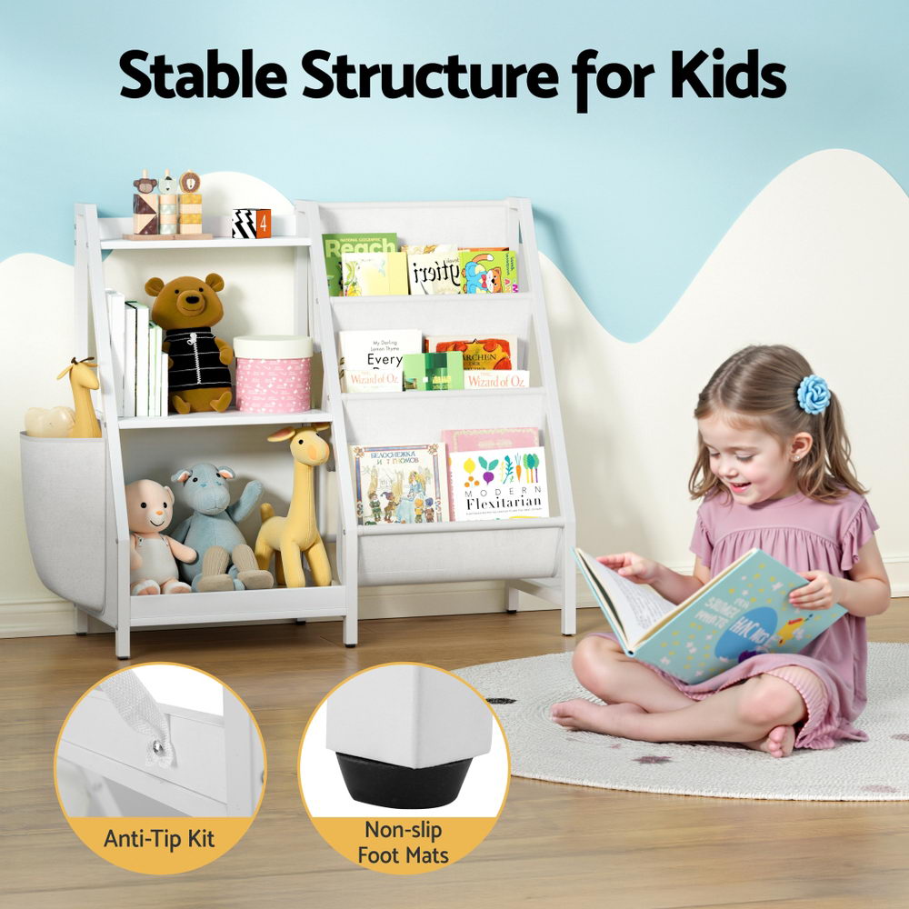 Keezi 3-Tier Kids Bookshelf Bookcase Children Toy Storage Organizer Rack Display Shelf FURNI-G-BOOK-MT-WH