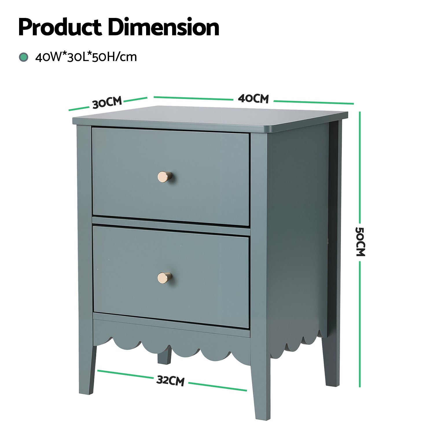 Artiss Bedside Table 2 Drawers Bedroom Storage Nightstand Green FURNI-G-BS-01-GN