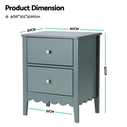 Artiss Bedside Table 2 Drawers Bedroom Storage Nightstand Green FURNI-G-BS-01-GN