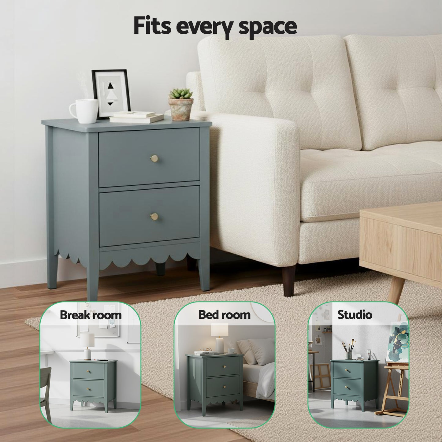 Artiss Bedside Table 2 Drawers Bedroom Storage Nightstand Green FURNI-G-BS-01-GN
