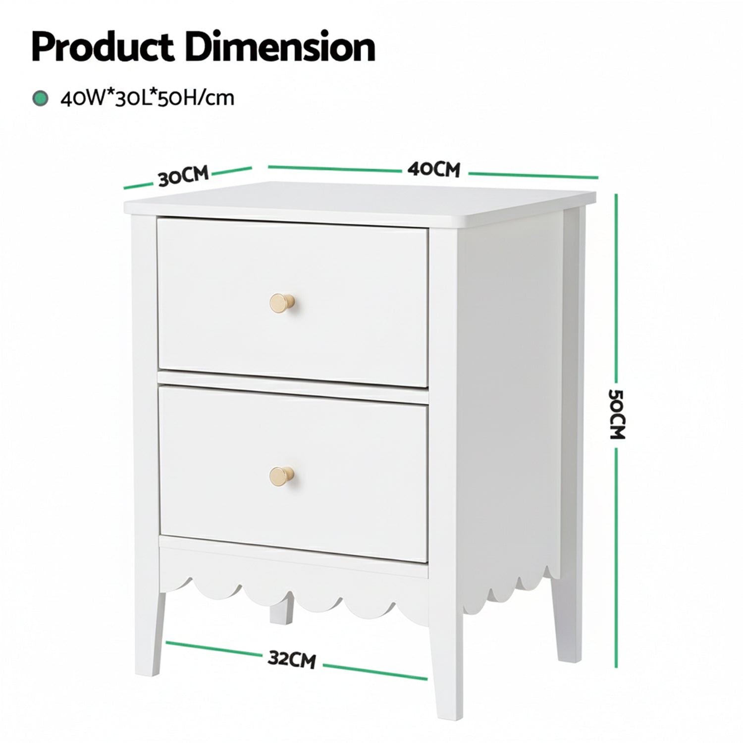 Artiss Bedside Table 2 Drawers Bedroom Storage Nightstand White FURNI-G-BS-01-WH