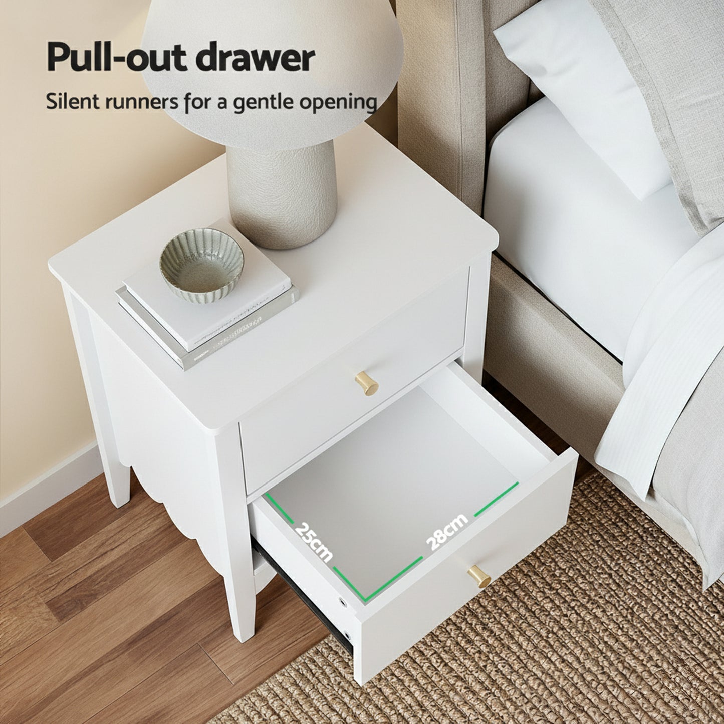 Artiss Bedside Table 2 Drawers Bedroom Storage Nightstand White FURNI-G-BS-01-WH