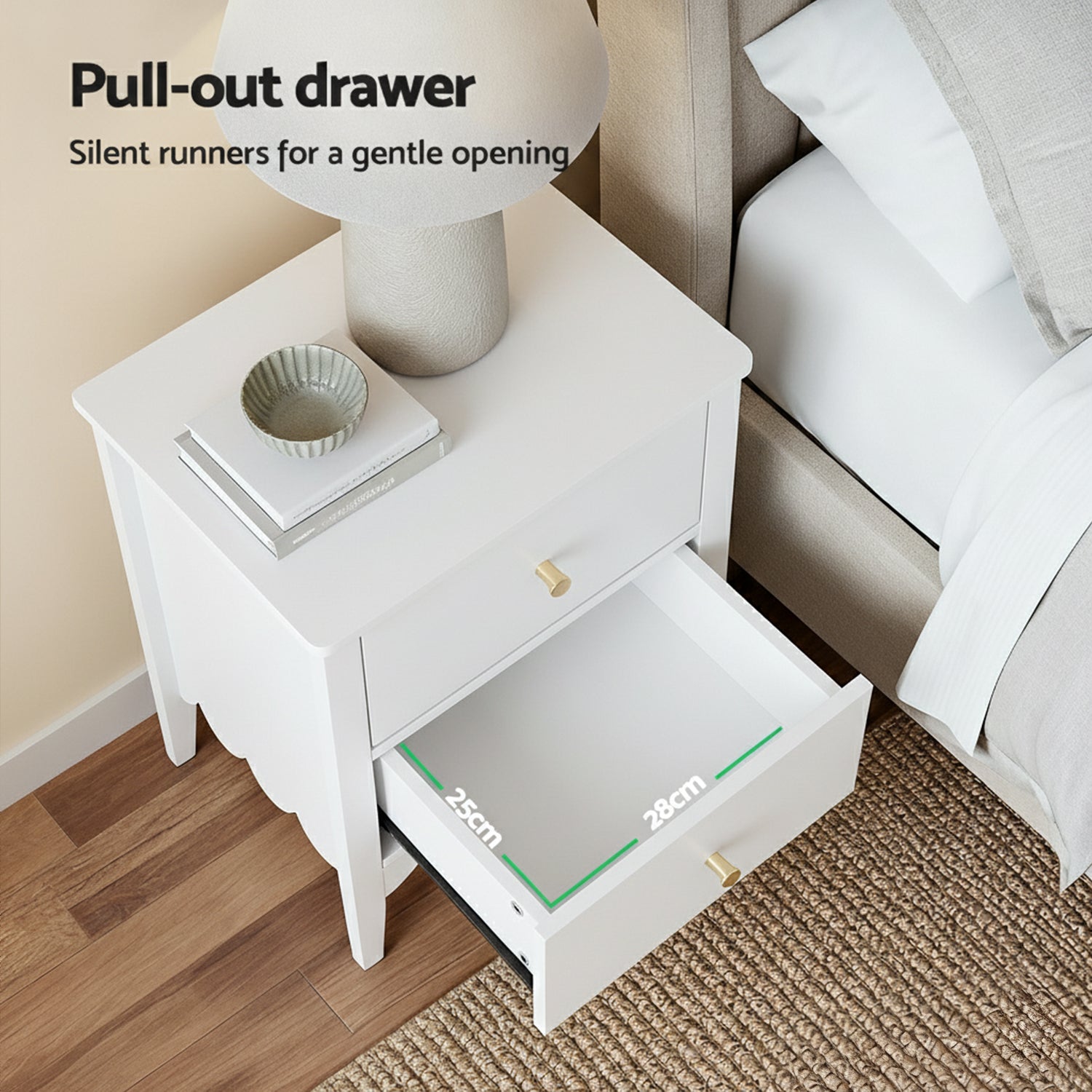 Artiss Bedside Table 2 Drawers Bedroom Storage Nightstand White FURNI-G-BS-01-WH