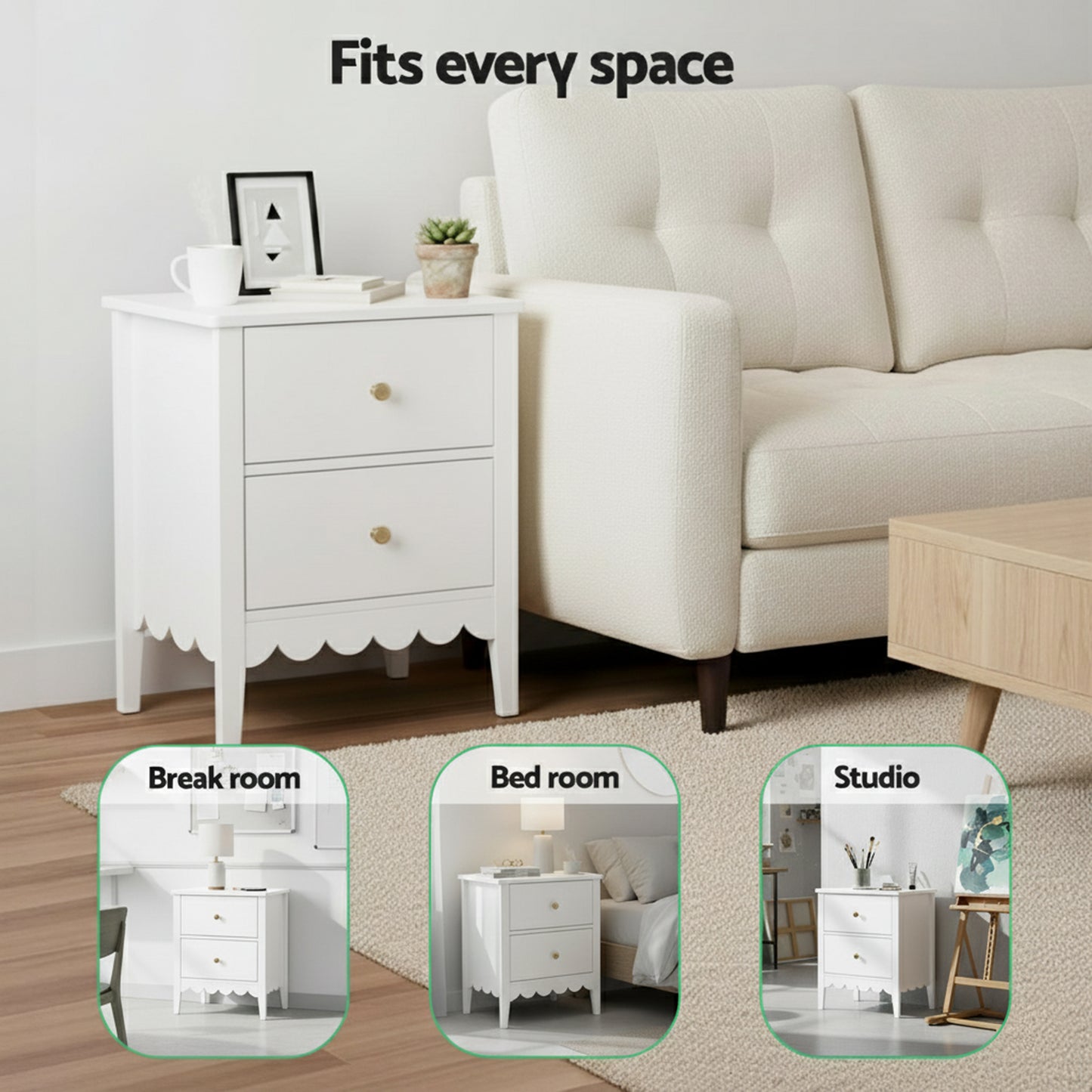 Artiss Bedside Table 2 Drawers Bedroom Storage Nightstand White FURNI-G-BS-01-WH