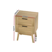 Artiss Rattan Bedside Table 2 Drawers Wood - RIE Oak FURNI-G-BS-RAT-02-WD