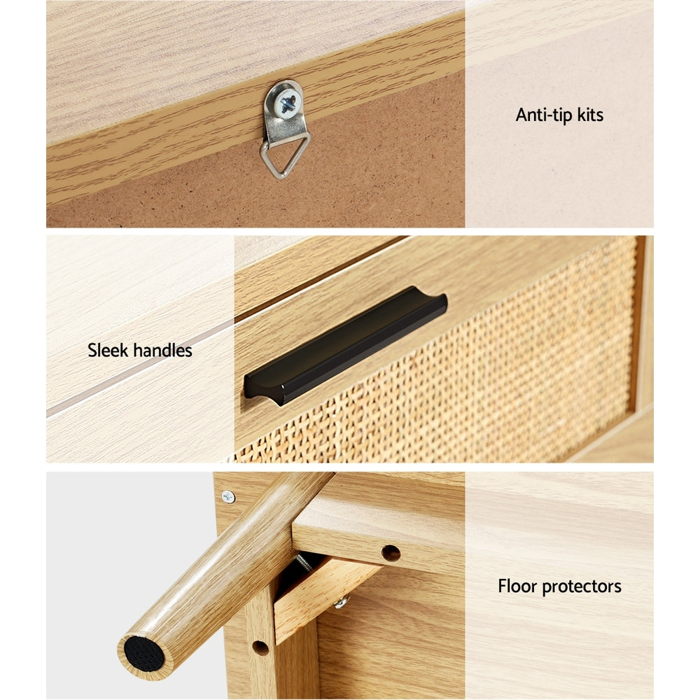 Artiss Rattan Bedside Table 2 Drawers Wood - RIE Oak FURNI-G-BS-RAT-02-WD