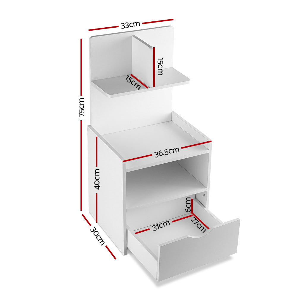 Artiss Bedside Table 1 Drawer with Shelves - EVERMORE White FURNI-G-BSIDE-P16-WH