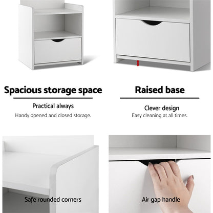 Artiss Bedside Table 1 Drawer with Shelves - EVERMORE White FURNI-G-BSIDE-P16-WH