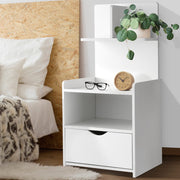 Artiss Bedside Table 1 Drawer with Shelves - EVERMORE White FURNI-G-BSIDE-P16-WH