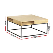 Artiss Coffee Table Storage Shelf Metal Frame FURNI-G-COF-01-WDBK