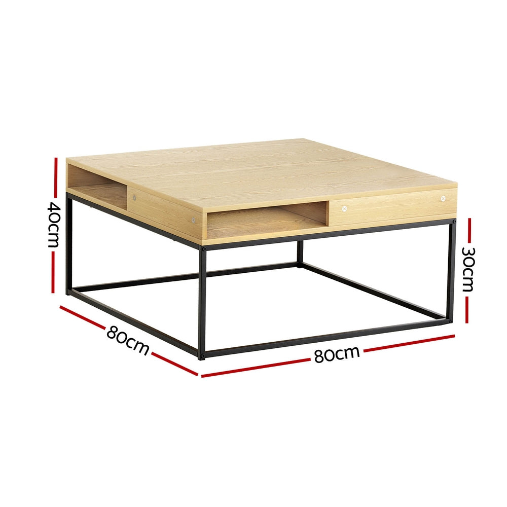 Artiss Coffee Table Storage Shelf Metal Frame FURNI-G-COF-01-WDBK