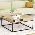 Artiss Coffee Table Storage Shelf Metal Frame FURNI-G-COF-01-WDBK
