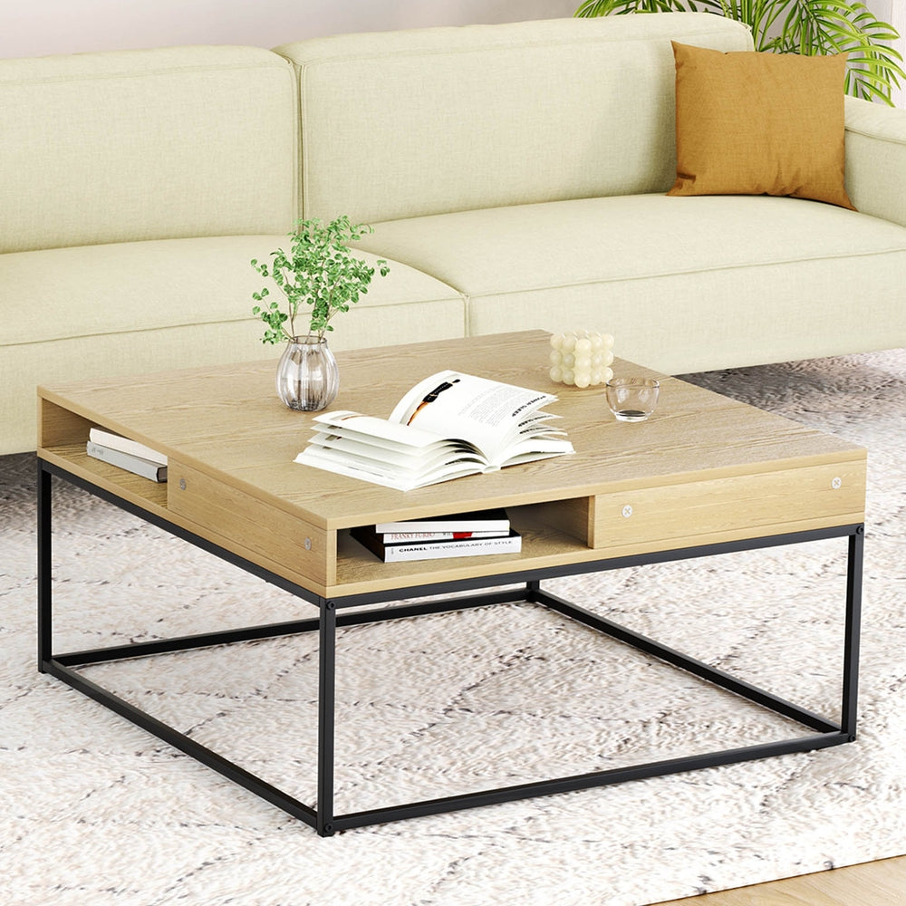 Artiss Coffee Table Storage Shelf Metal Frame FURNI-G-COF-01-WDBK